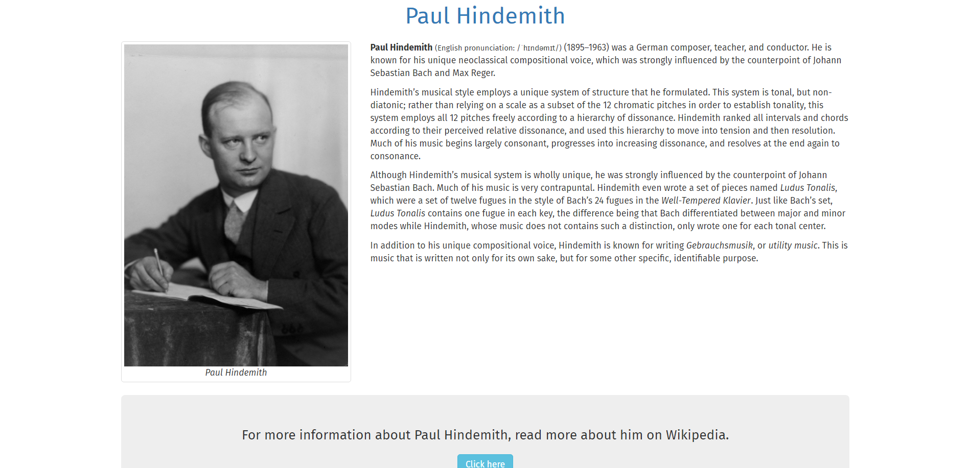 Tribute page to Paul Hindemith